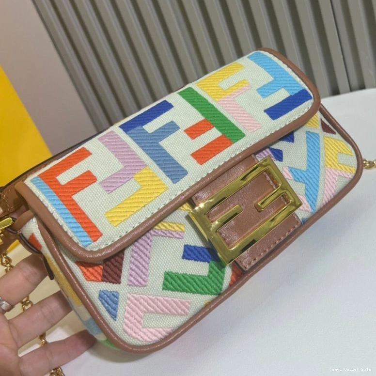 Affordable Baguette Motif Multi Beige FF Bag Mini Canvas Fendi In 0802